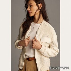 Anthropologie Crochet Bomber Cardigan Sweater in Ivory